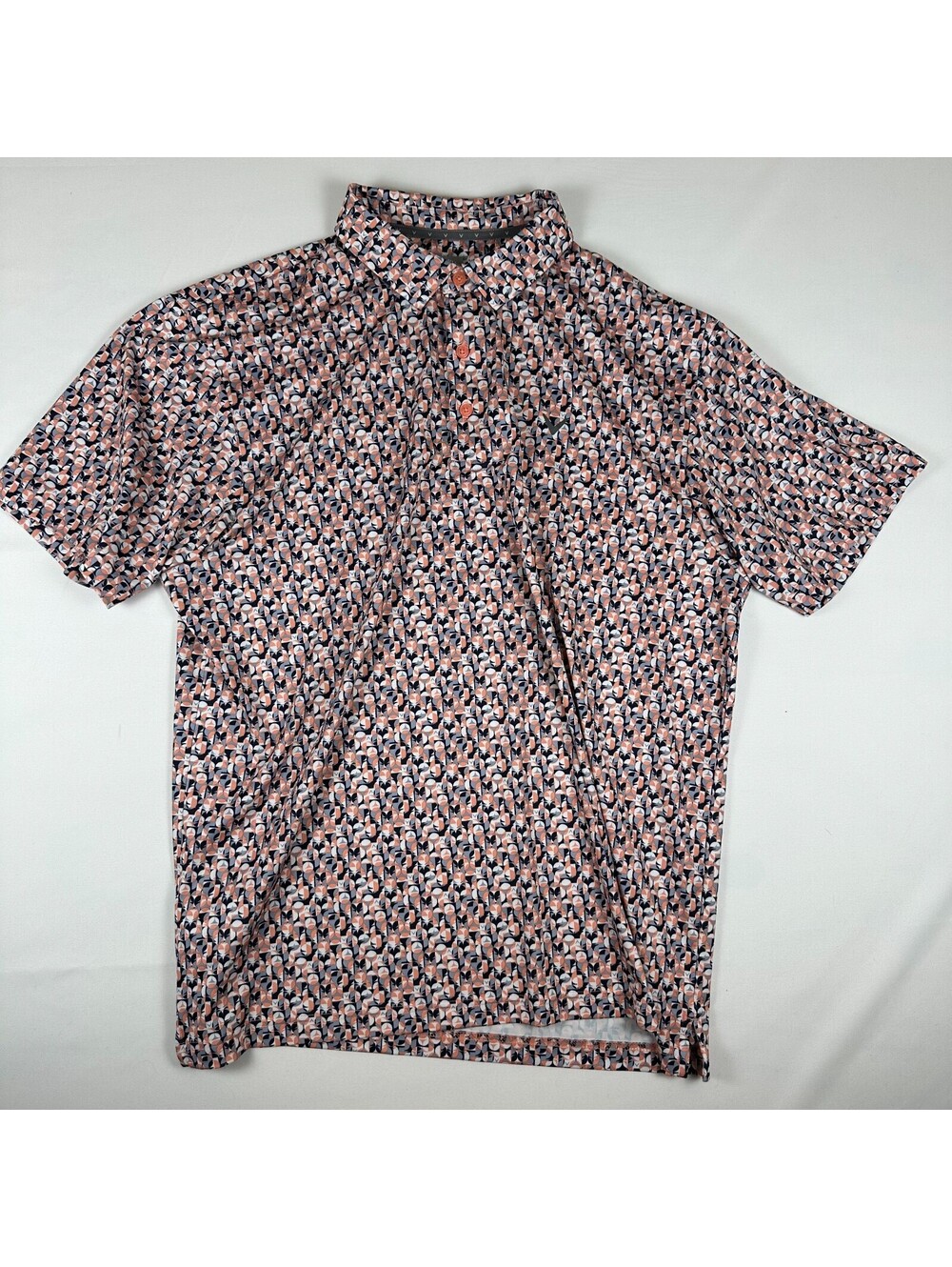 Callaway Opti-Dri Golf Polo Shirt Mens XL Geometric Print Coral Navy Gray Casual